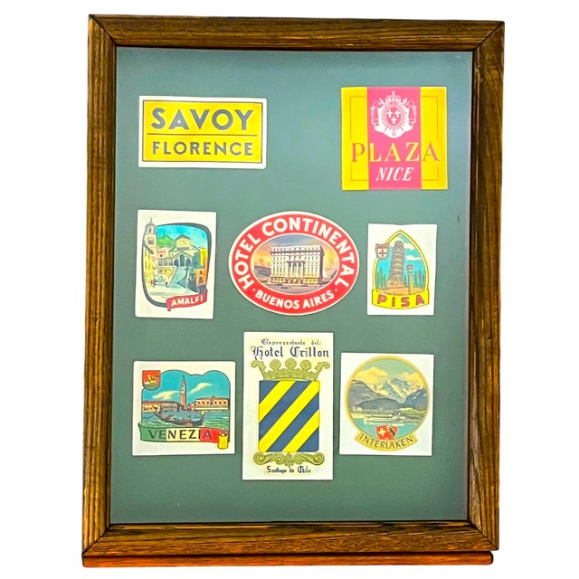 A wonderfully evocative collection of original antique travel decals featuring European and South American luxury hotels,...