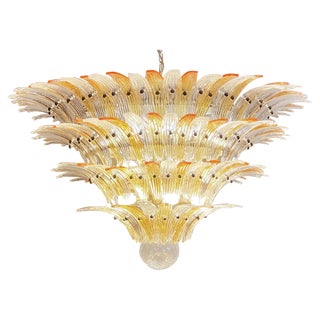 Palmette Ceiling Light with 163 Amber and Trasparent Glasses, 1980s For Sale