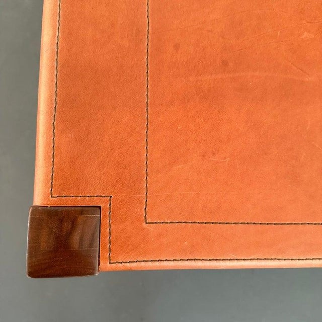 Wood Mid-Century Modern Style Custom Leather and Walnut Bench For Sale - Image 7 of 9