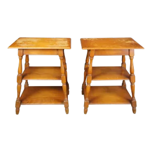 Early 20th Century Heywood Wakefield Maple 3 Tier Side Accent Tables Pedestals - a Pair