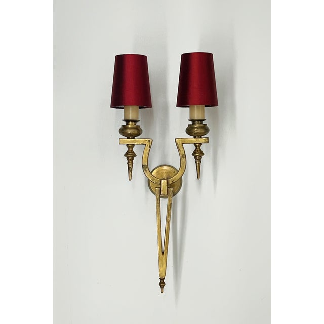 Metal Vintage Double Arm Brass Candle Wall Sconce For Sale - Image 7 of 7