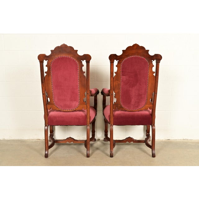 R. J. Horner Style Antique Renaissance Revival Carved Walnut Armchairs | Pair For Sale - Image 12 of 14
