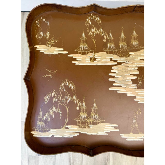 Vintage Italian Chinoiserie Tole Tray Coffee Table With Faux Bamboo Base For Sale - Image 4 of 15