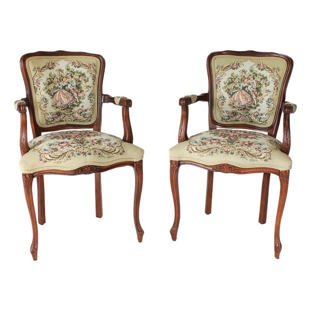 Late 20th Century French Louis XV Style Needlepoint Armchairs For Sale