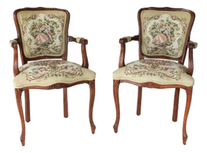 Late 20th Century French Louis XV Style Needlepoint Armchairs