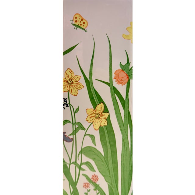 Ceramic 1970's Botanical Hexagonal Table Lamp Cottage Style For Sale - Image 7 of 11