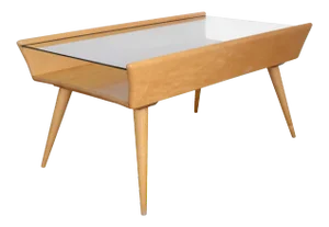 MCM Heywood Wakefield Maple Wood & Glass Coffee Table With Shelf