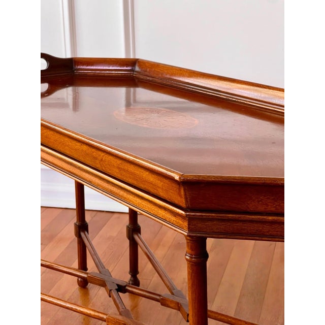 Late 20th Century George III Style Mahogany Fixed Tray Top Cocktail Table With Inlay by Drexel For Sale In Philadelphia - Image 6 of 12
