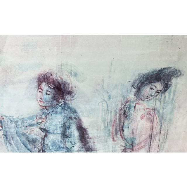 Late 20th-Century “Geisha Girls” Faux Bamboo Frame Lithograph Reproduction Under Glass by Edna Hibel For Sale - Image 10 of 16