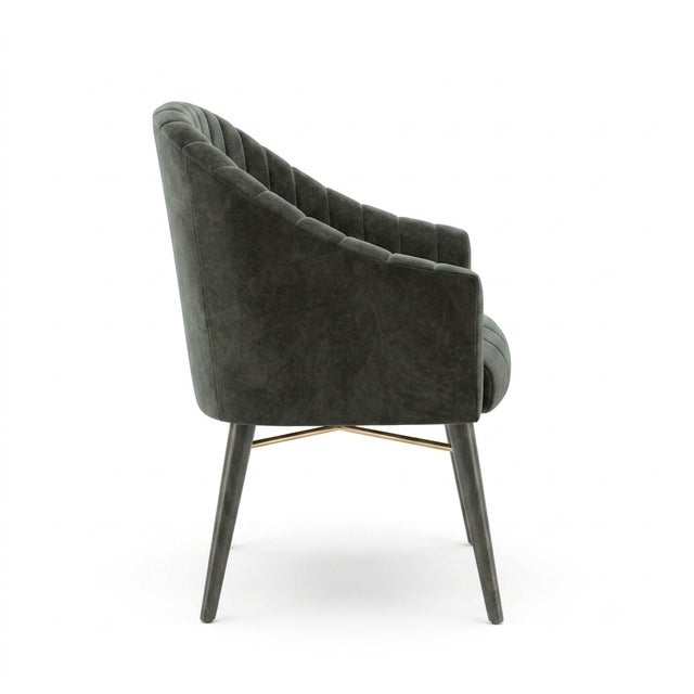 Contemporary Modern Olive Velvet Dining Chair For Sale - Image 3 of 4