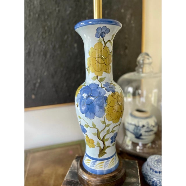 1960s Blue Floral Vee Jackson California Lamp For Sale - Image 4 of 7