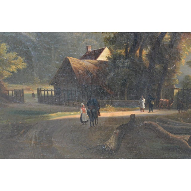 19th Century French School – Large Oil on Canvas - Animated Landscape With Cottage For Sale - Image 11 of 11