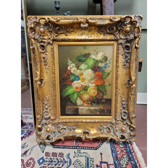 1990s Realist Still Life Oil Painting of Flowers Signed, Framed For Sale In Philadelphia - Image 6 of 7