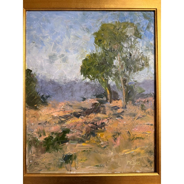 Modern 1970s Signed Oil Landscape Painting by p.k. Jones in Gilt Wood Frame For Sale - Image 3 of 8
