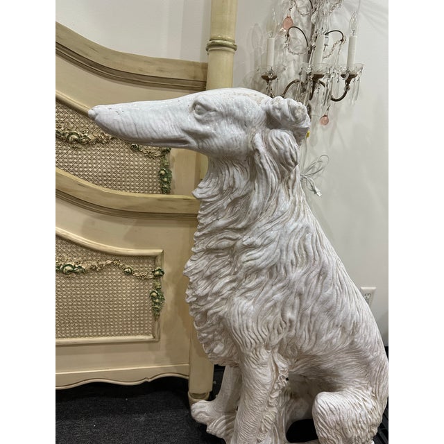 Ceramic Vintage Pair of Italian Life Size Borzoi Wolfhound Dogs For Sale - Image 7 of 8