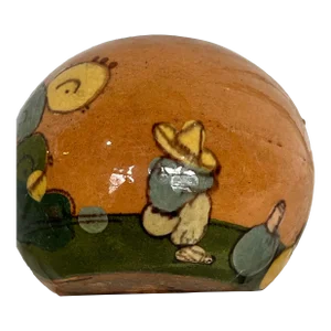 Antique Spanish Mission Mexico Tlaquepaque Round Pot Vase