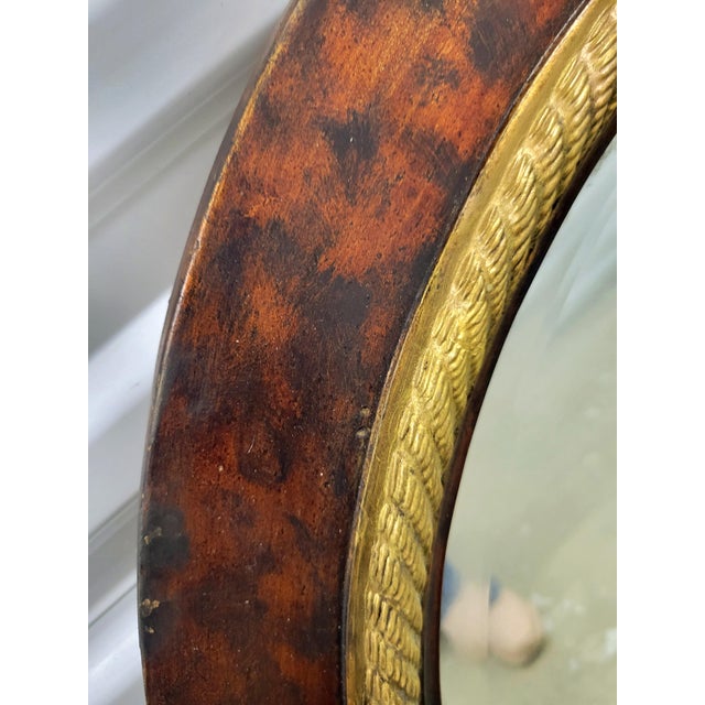 Custom Painted Faux Tortoiseshell Gold Trim Oval Wall Mirrors- A Pair For Sale - Image 11 of 13