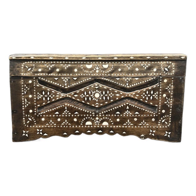 Vintage Mother of Pearl Inlay Wooden Small Box Trunk For Sale