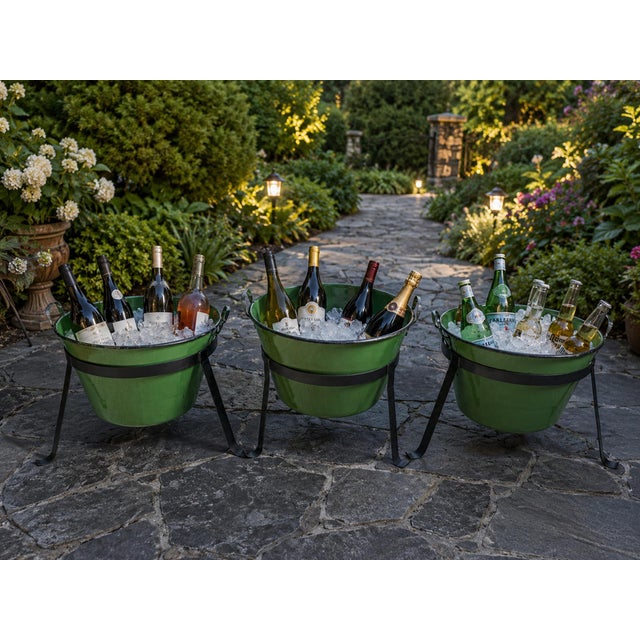 Vintage Hungarian Green Enamel Tub W/Iron Stand For Sale - Image 9 of 9