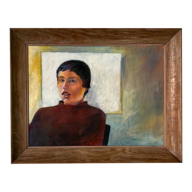 70's Vintage Impressionist Oil Woman Portrait Painting, Framed For Sale