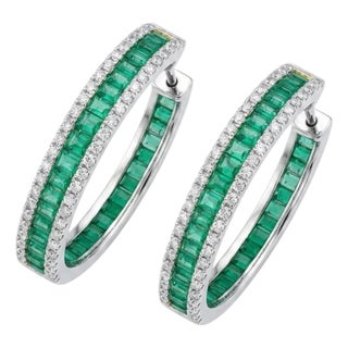 18k Gold Diamond 3.07ct Emerald Stud Earrings, New For Sale