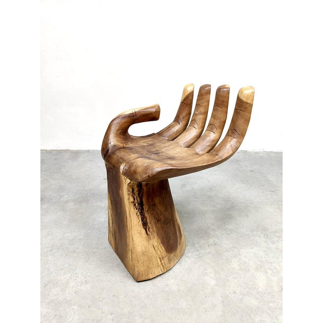 Wooden Handcrafted Carved Hand Chair For Sale - Image 4 of 7