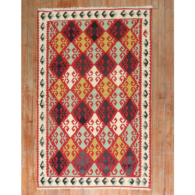 Textile Mid 20th Century Geometric Turkish Kilim - 3'6" x 5'6" For Sale - Image 7 of 18
