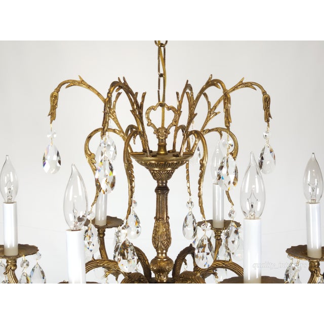 Antique 6 Arm Absolutely Fabulous Brass Cut Lead Glass Crystal Chandelier For Sale - Image 9 of 12