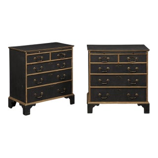 English Pair Black Side Chests, Mid 20th C. For Sale