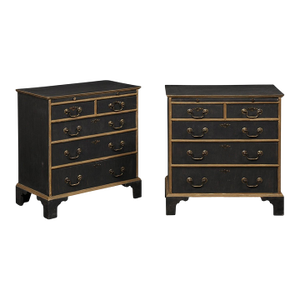 English Pair Black Side Chests, Mid 20th C.