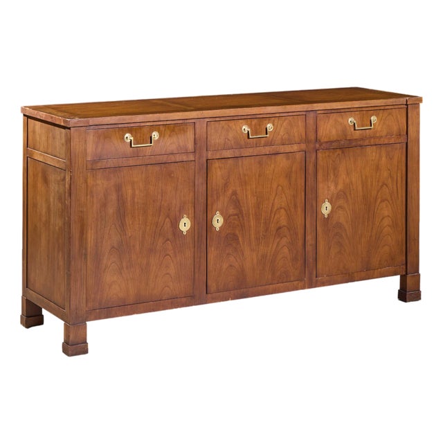 Baker Walnut and Brass Buffet Credenza For Sale
