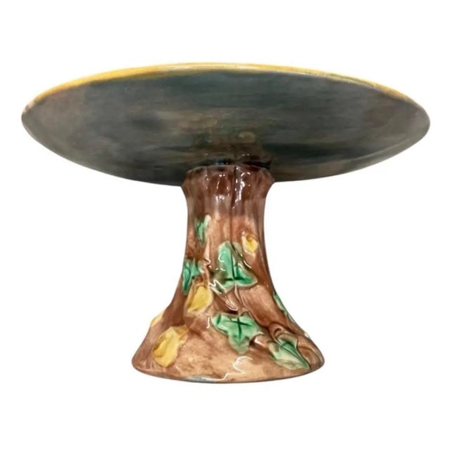 Traditional Vintage Majolica Botanical Pedestal Dish / Footed Ivy Leaf Comport For Sale - Image 3 of 11