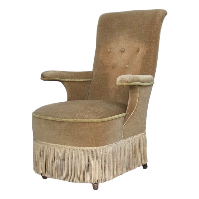 Danish Armchair in Velour with Ash Legs, 1950s For Sale
