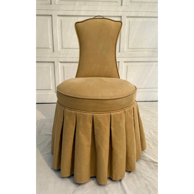 Textile Frontgate Upholstered "Elena" Rolling Vanity Chair With Pleated Skirt For Sale - Image 7 of 12