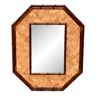 Vintage Basket-Weave Octagonal Mirror For Sale