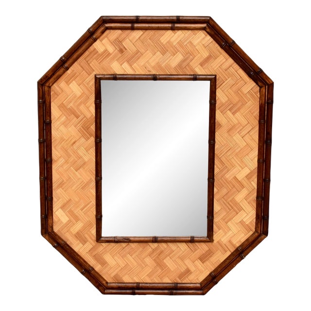 Vintage Basket-Weave Octagonal Mirror For Sale