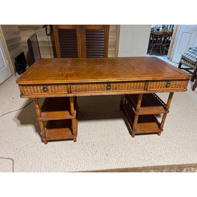 Gorgeous rattan and bamboo desk. Unusual design.