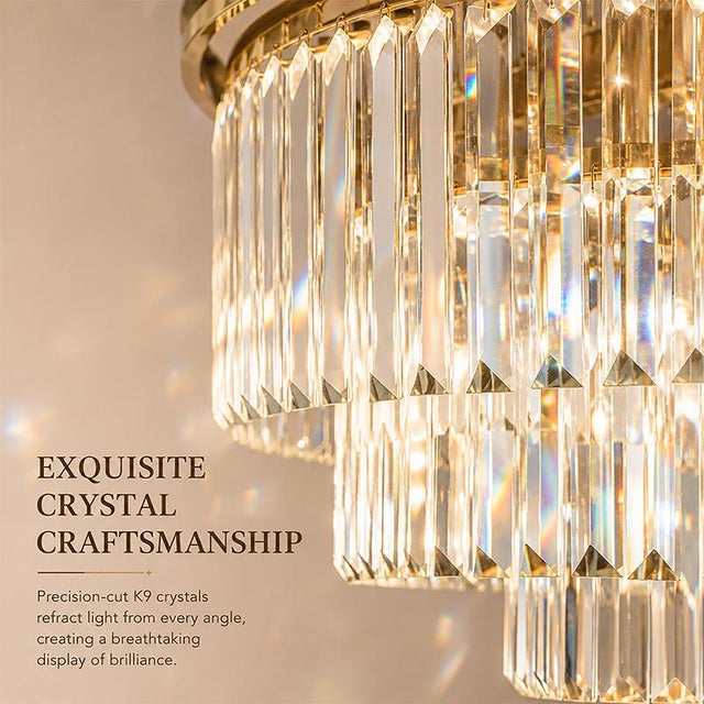 Aloadecor 8-Lights Modern Antique Gold 4-Tier Round Crystal Fringe Chandelier For Sale - Image 4 of 9