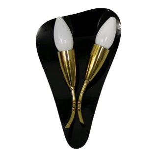 French Brass & Black Acrylic Glass Wall Light, 1950s For Sale