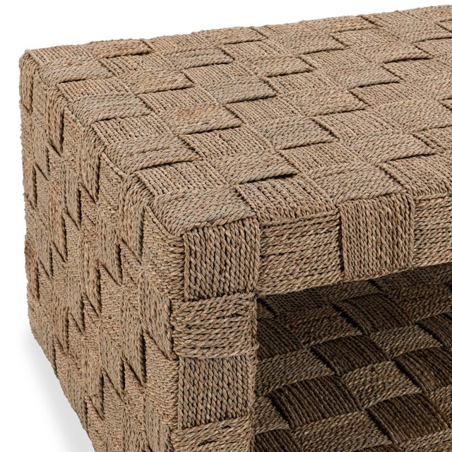 Coastal Contemporary Basketweave Seagrass Coffee Table For Sale - Image 4 of 5