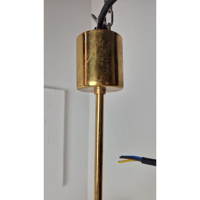 Twelve-Light Brass Chandelier with Opaline Spheres from Stilnovo, 1950s For Sale - Image 10 of 16