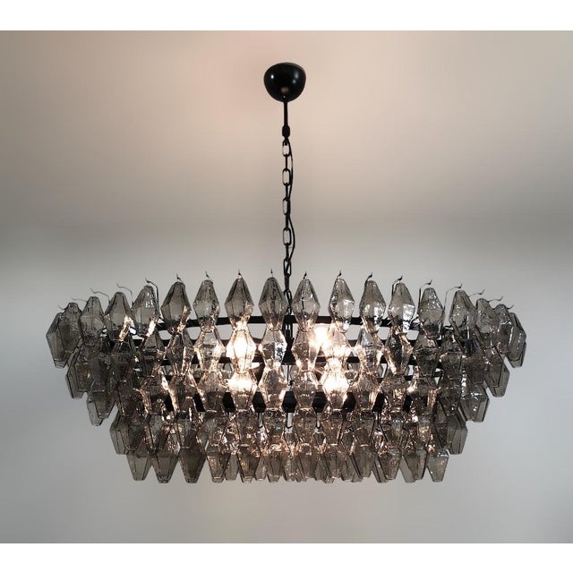 Glass 21st Oval Smoky Murano Poliedri Chandelier by Fabio LTD For Sale - Image 7 of 7