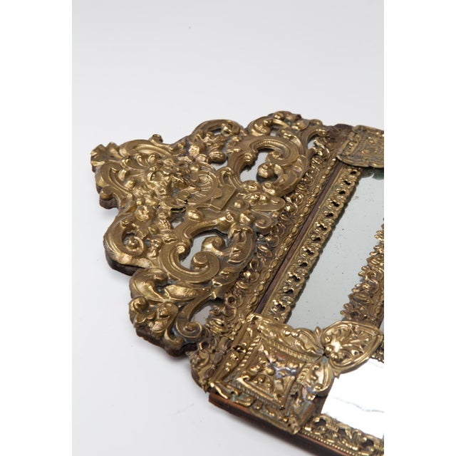Antique French Embossed Brass Mirror with Crest, 1800s For Sale - Image 5 of 9