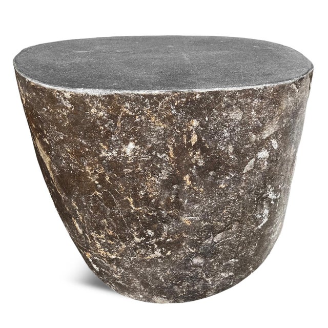 Solid heavy stone boulder vintage outdoor side table or stool. This rustic organic modern piece will look beautiful and...