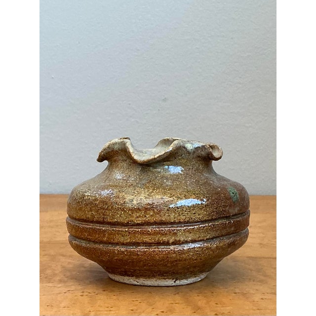 Mid-Century Modern Vintage Original Studio Pottery Ruffle Vase For Sale - Image 3 of 12