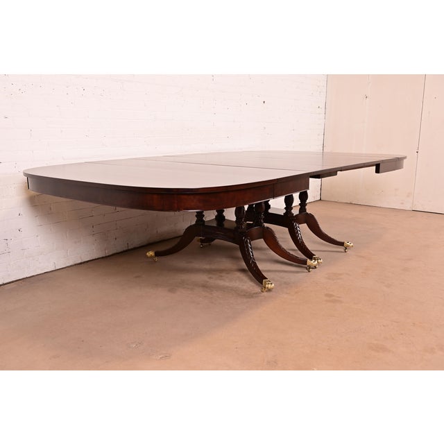 Baker Furniture Company Baker Furniture Style Georgian Mahogany Double Pedestal Extension Dining Table, Newly Refinished For Sale - Image 4 of 15