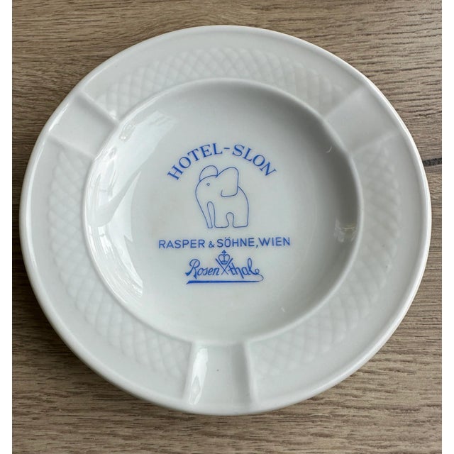 Vintage Hotel-Slon ashtray, marked Rasper & Söhne Wien, Rosenthal, and Johann Haviland. Hotel Slon in Ljubljana, Slovenia,...