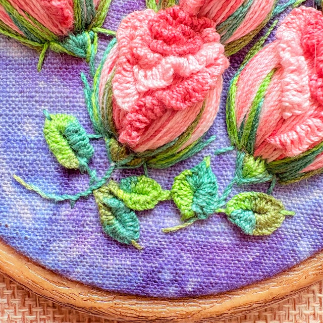 Textile 3d Rose Stumpwork Embroidery Art, Framed Botanical Sculpture, Handmade Floral Wall Decor For Sale - Image 7 of 10