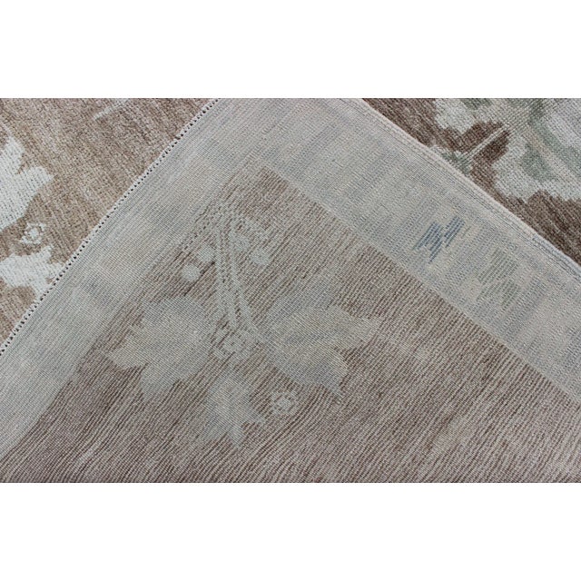 Brown Vintage Turkish Oushak Rug With Floral Cornices in Light Brown, Gray and Cream For Sale - Image 8 of 9