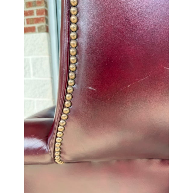 Pair of Vintage Maroon Leather Wingback Chairs by Classic Leather For Sale - Image 15 of 17